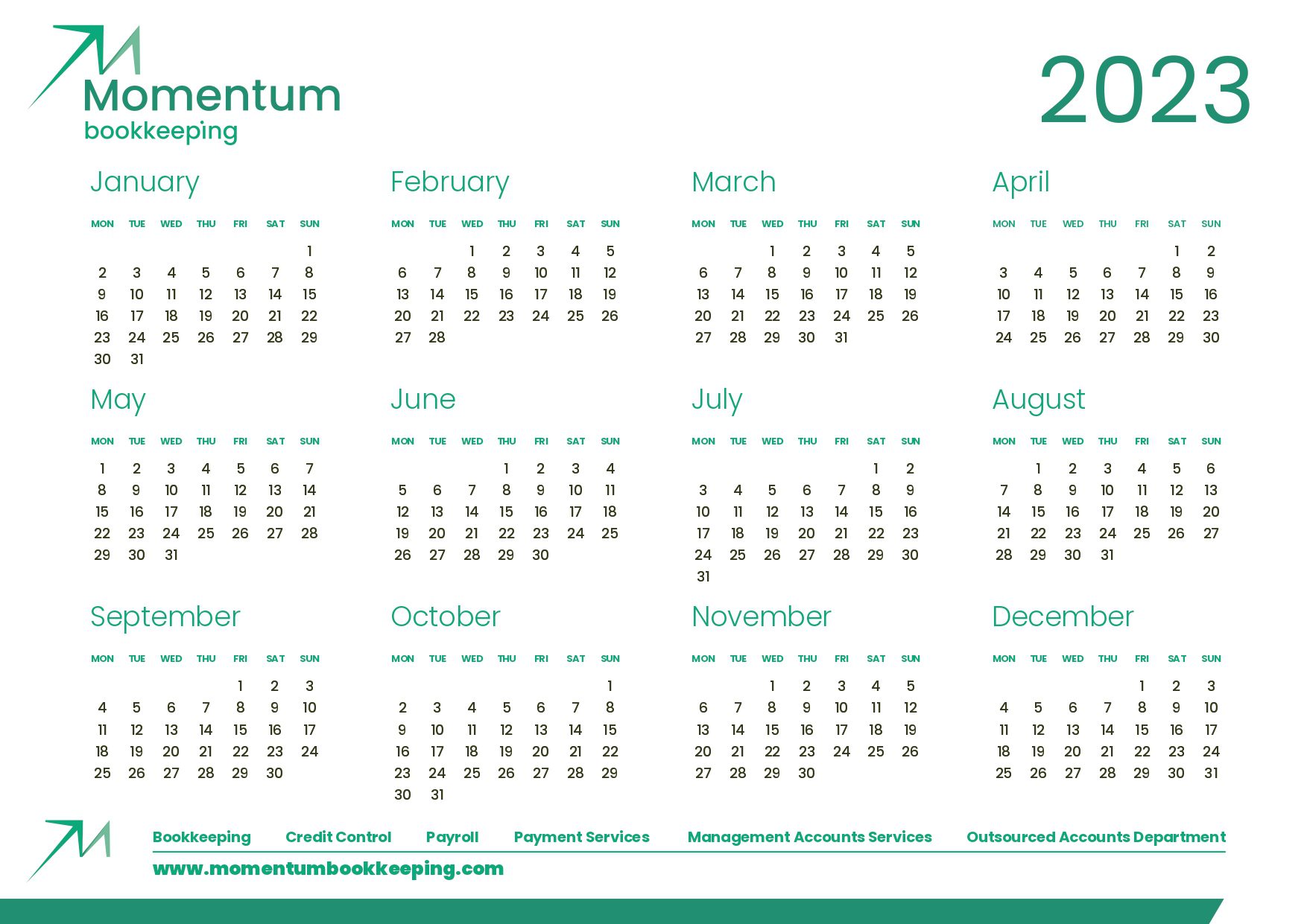 2023 calendar for your office wall